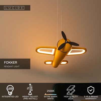 Lucide FOKKER - Pendant light Children - LED - 1x26W 2500K - Yellow